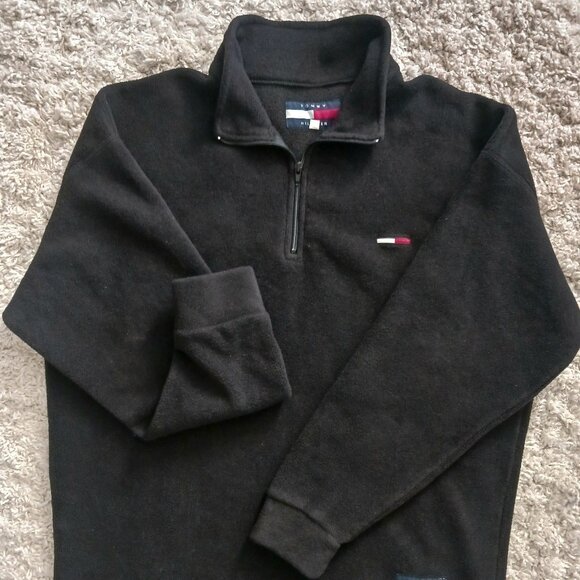 Tommy Hilfiger Mens Pullover Sweater 1/4 Zipper Fleece Collar Size Large Black - Picture 1 of 10
